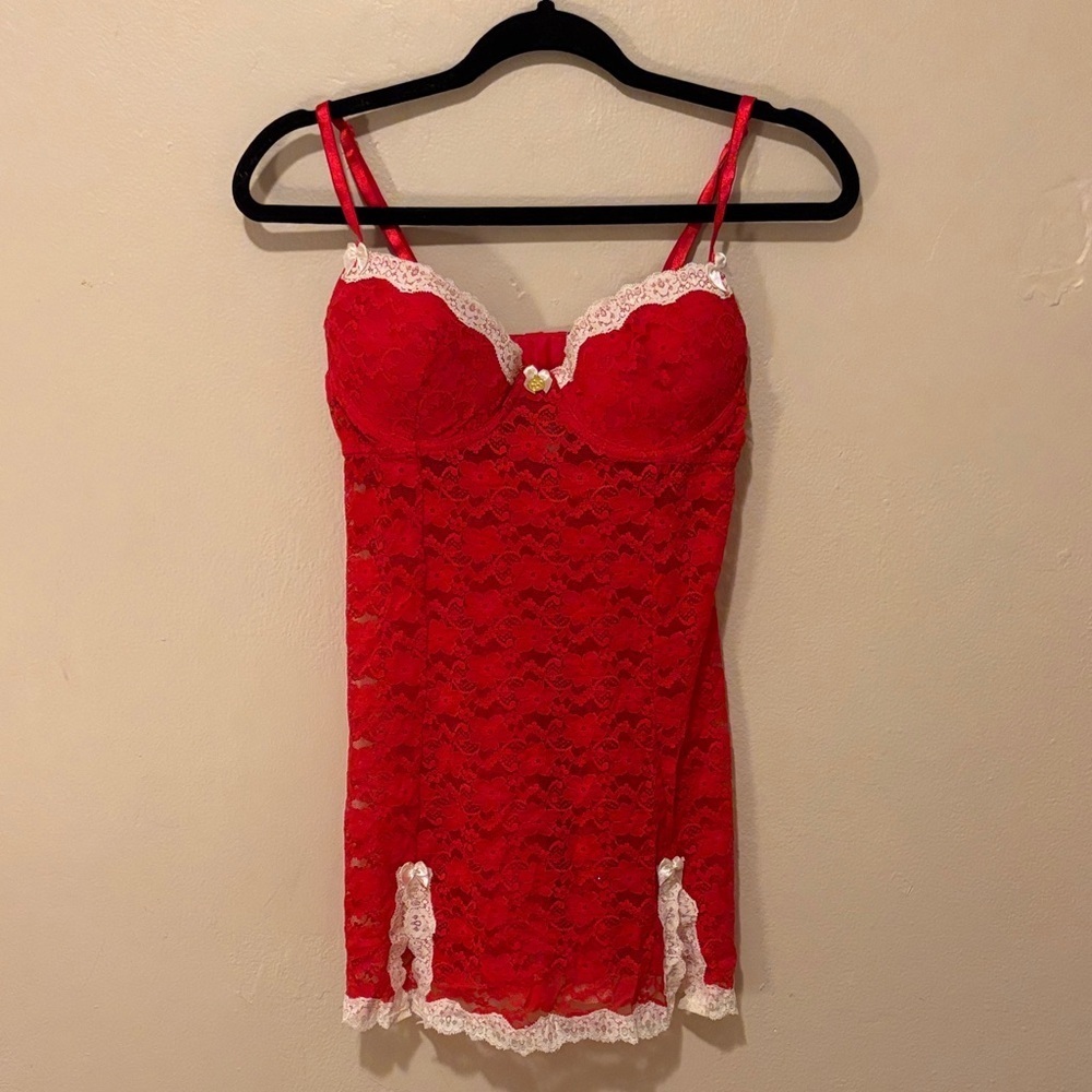 Jessica Simpson Red Lace Chemise with White Accents
